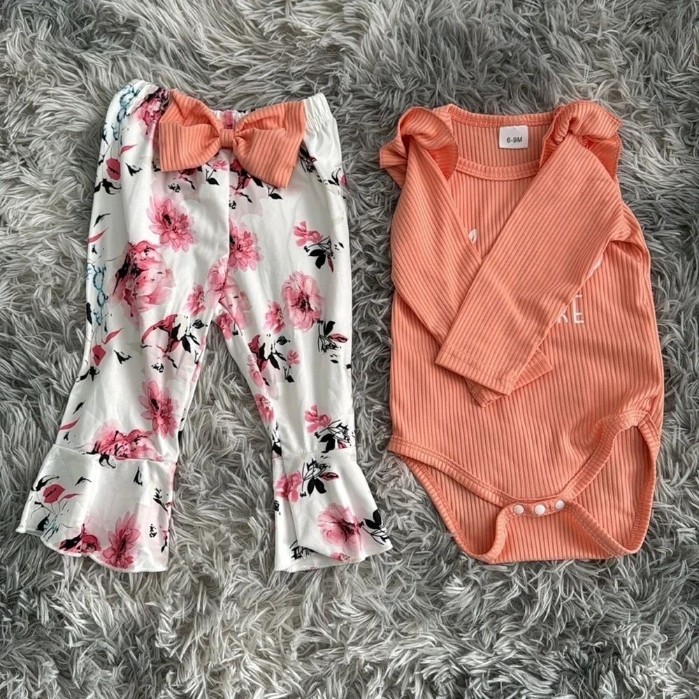 Long sleeve onesie with matching bell bottom pants